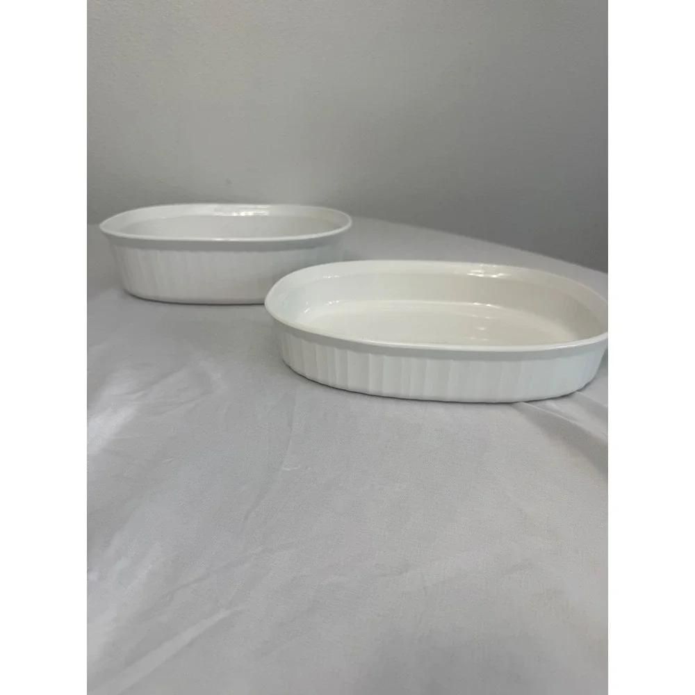 CorningWare French White Oval Casserole Baking Dish Set of 2 Fluted Stoneware